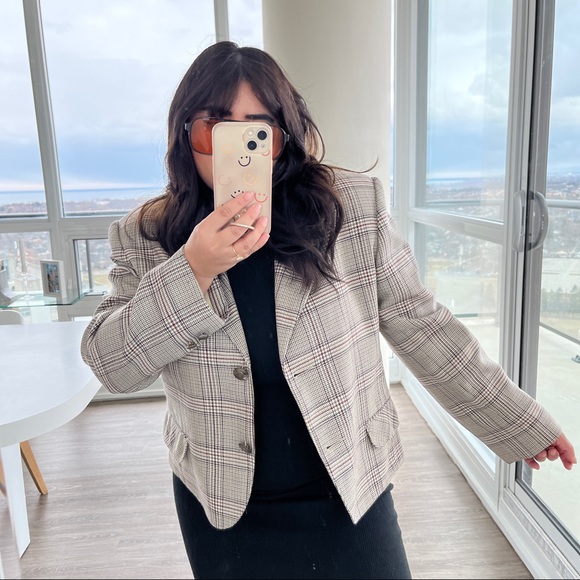 Vintage Jackets & Blazers - vintage beige plaid blazer